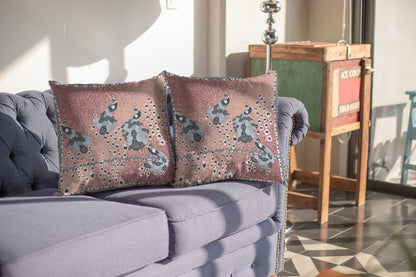 Dusty Pink Boho Bird Suede Pillow