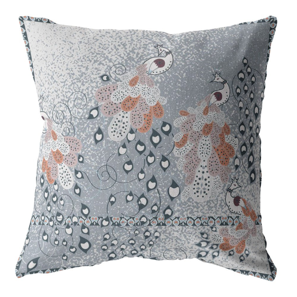 Gray Orange Boho Bird Suede Pillow