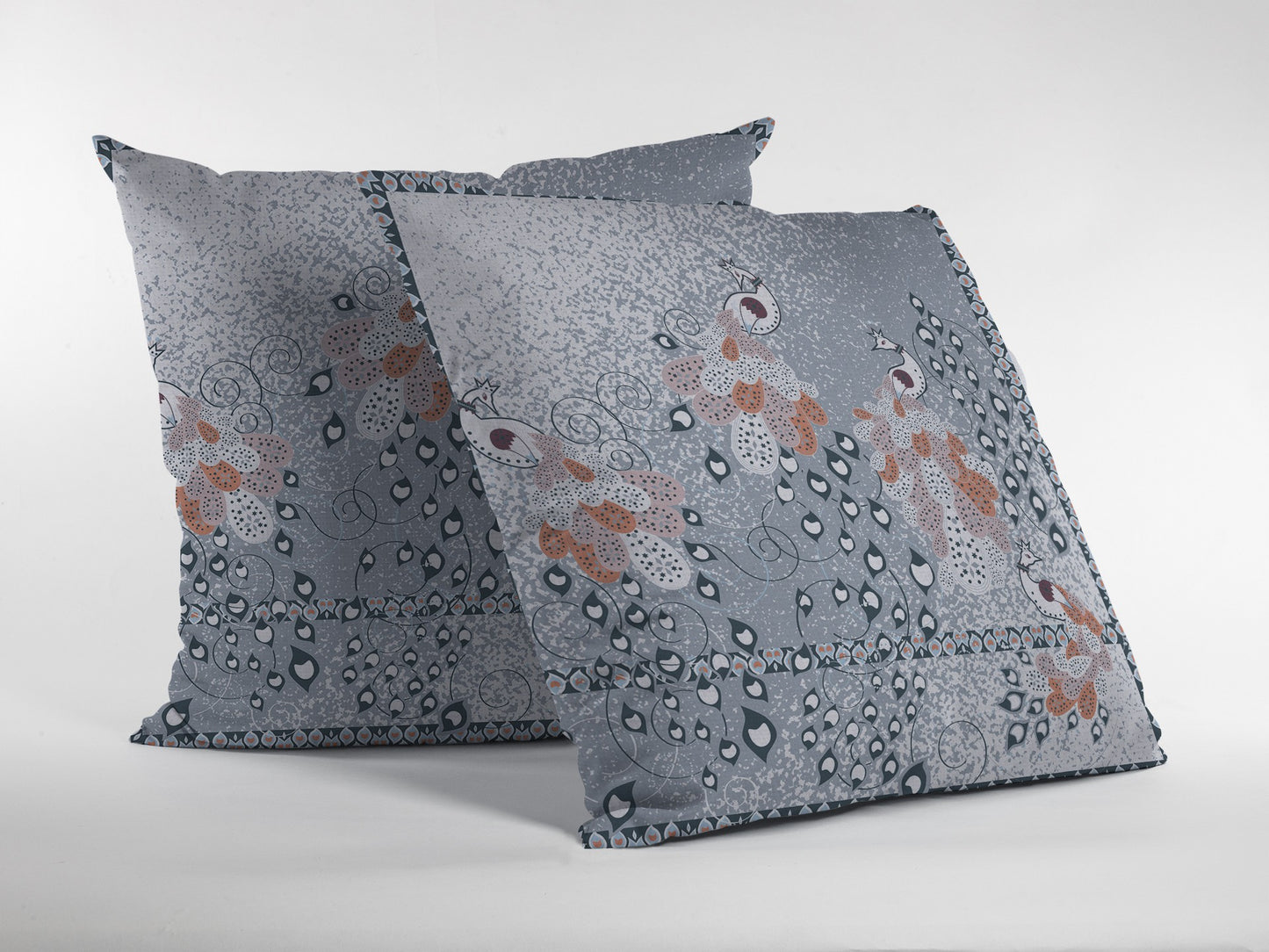 Gray Orange Boho Bird Suede Pillow