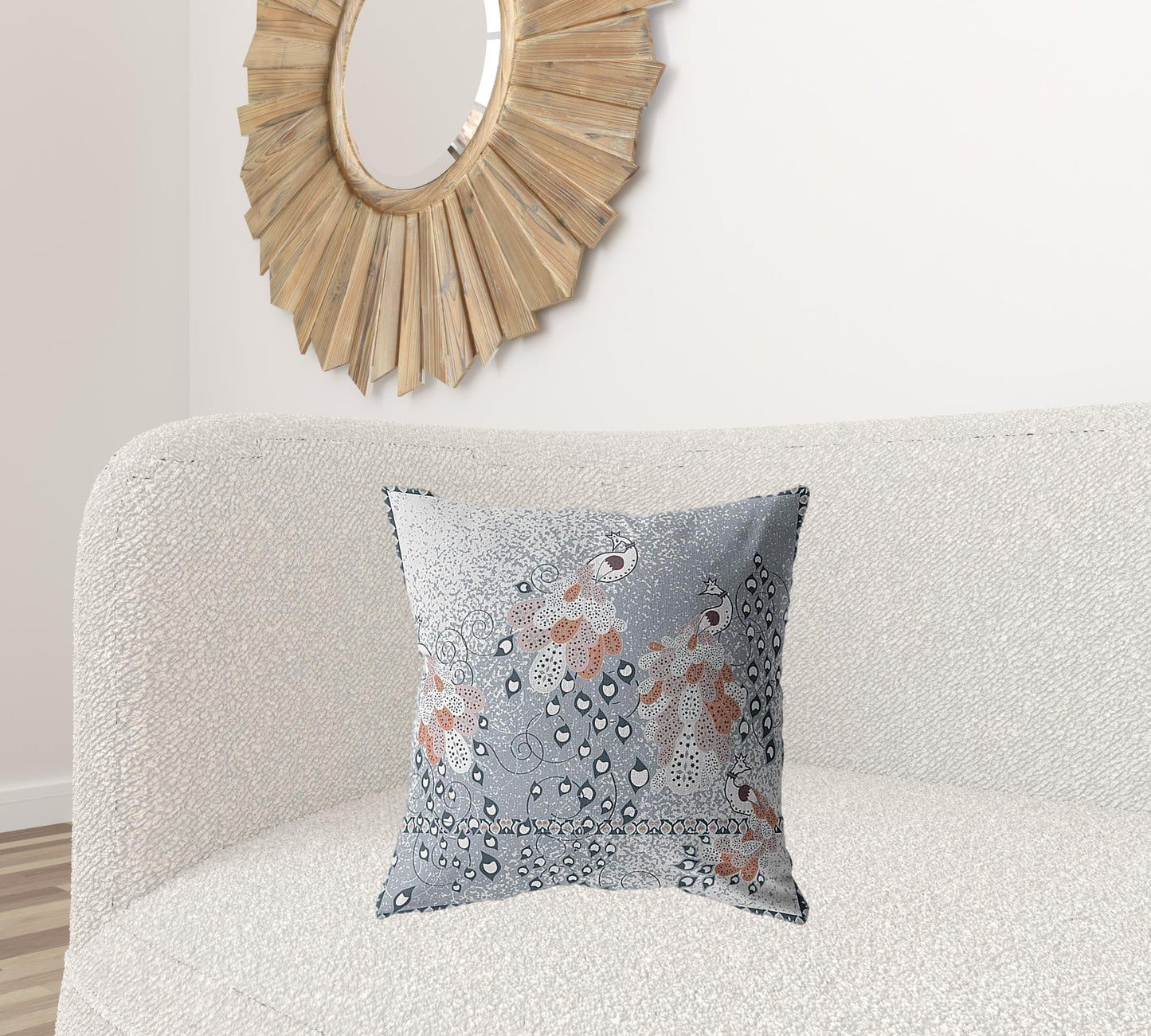 Gray Orange Boho Bird Suede Pillow