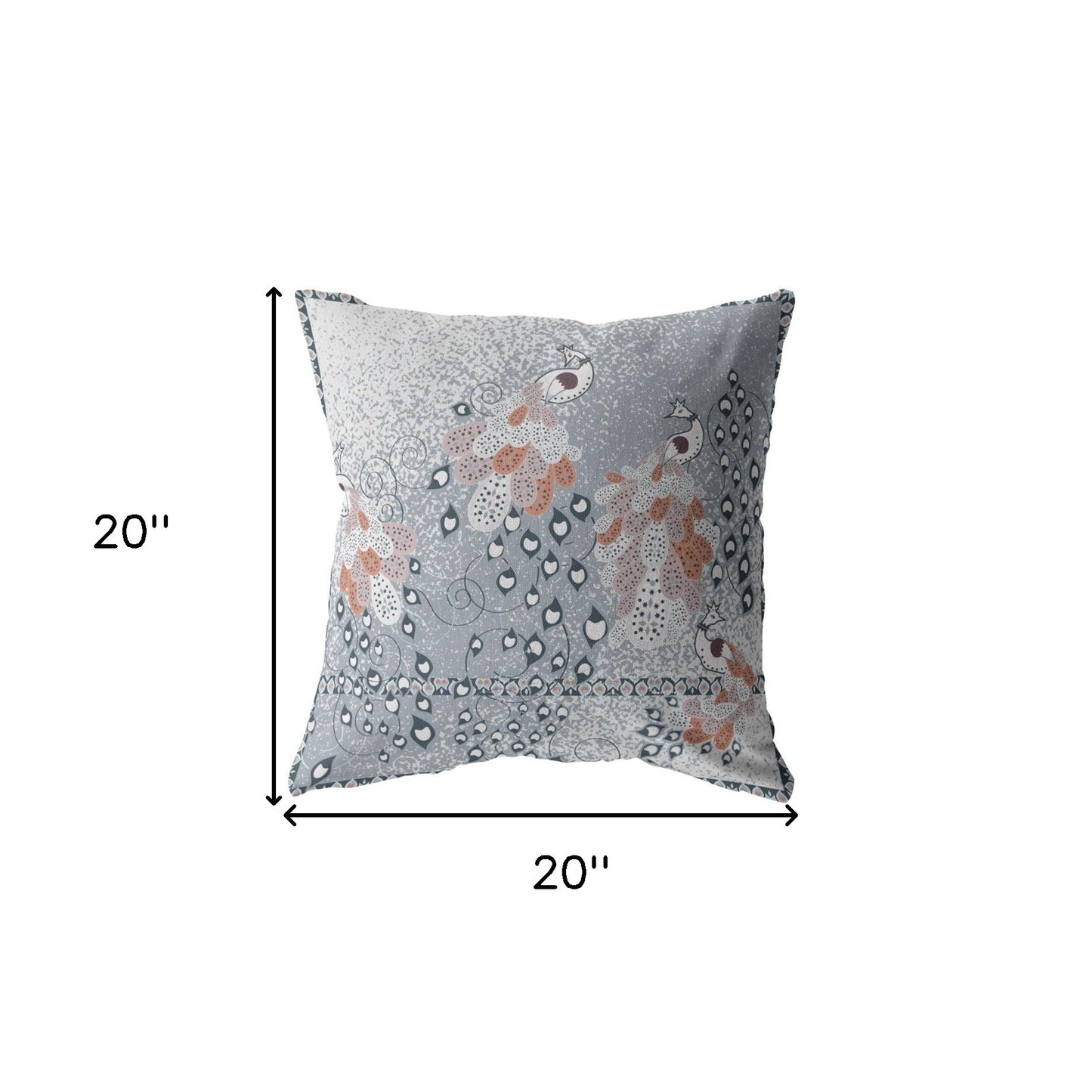 Gray Orange Boho Bird Suede Pillow