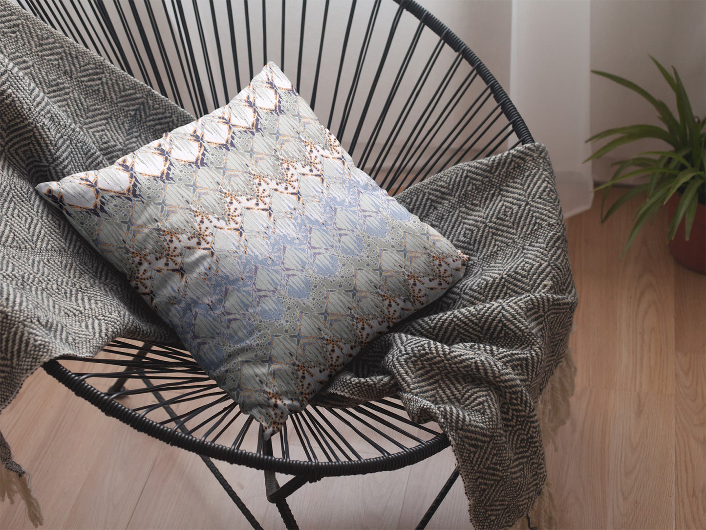 Orange Gray Hatch Suede Pillow