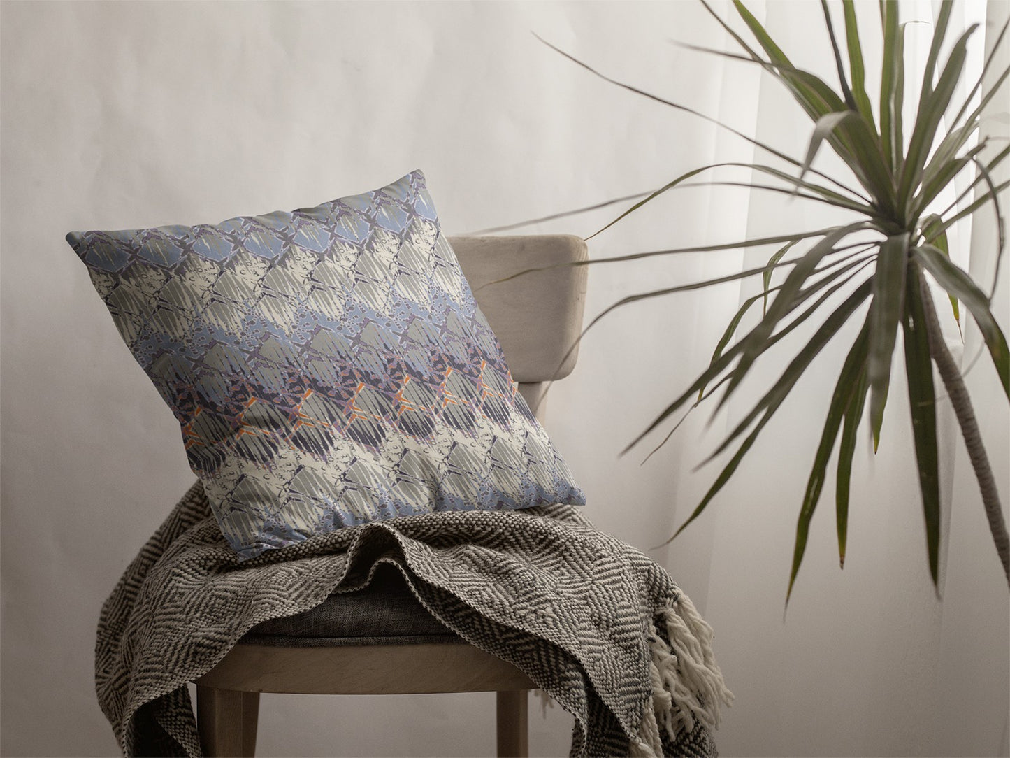 Blue Gray Hatch Suede Pillow