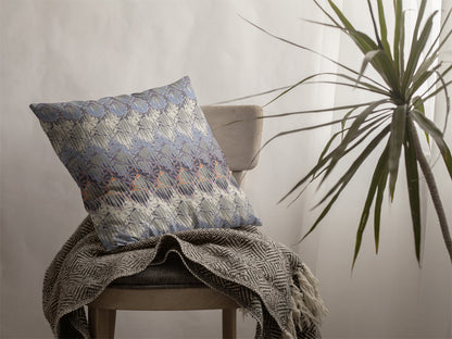Blue Gray Hatch Suede Pillow