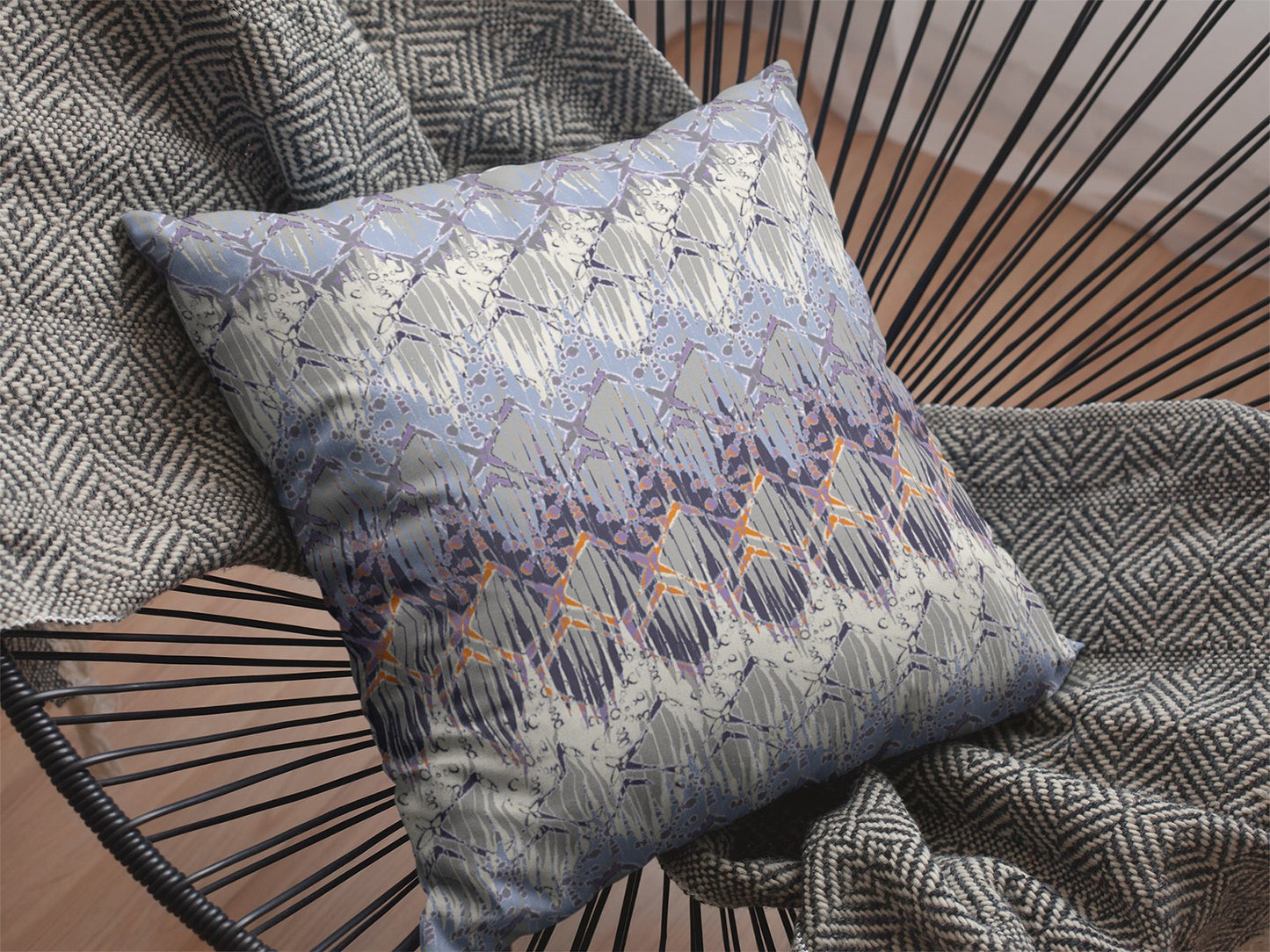 Blue Gray Hatch Suede Pillow