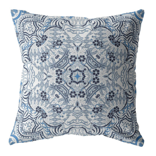 Light Blue Boho Ornate Suede Pillow