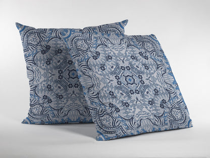 Light Blue Boho Ornate Suede Pillow