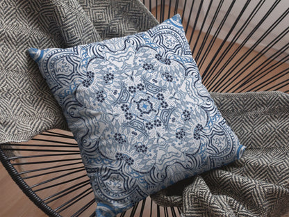 Light Blue Boho Ornate Suede Pillow