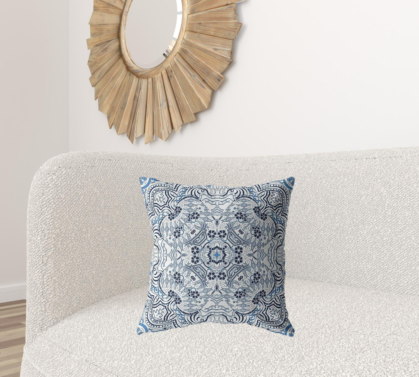 Light Blue Boho Ornate Suede Pillow