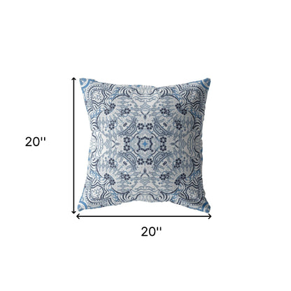Light Blue Boho Ornate Suede Pillow