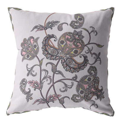 Gray White Wildflower Suede Pillow
