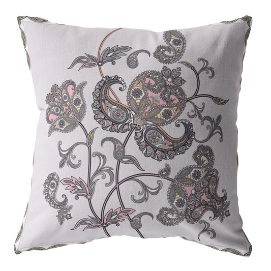 Gray White Wildflower Suede Pillow