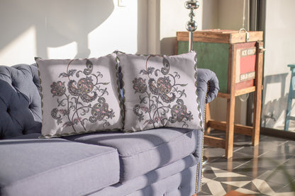 Gray White Wildflower Suede Pillow