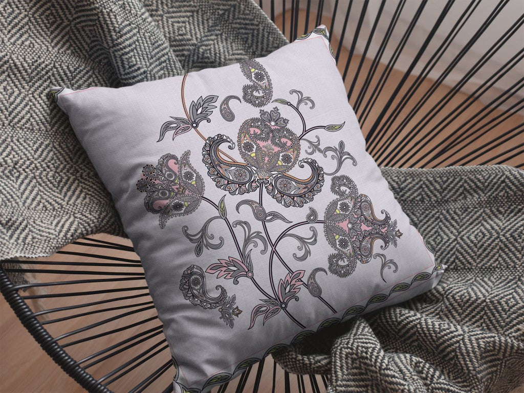 Gray White Wildflower Suede Pillow