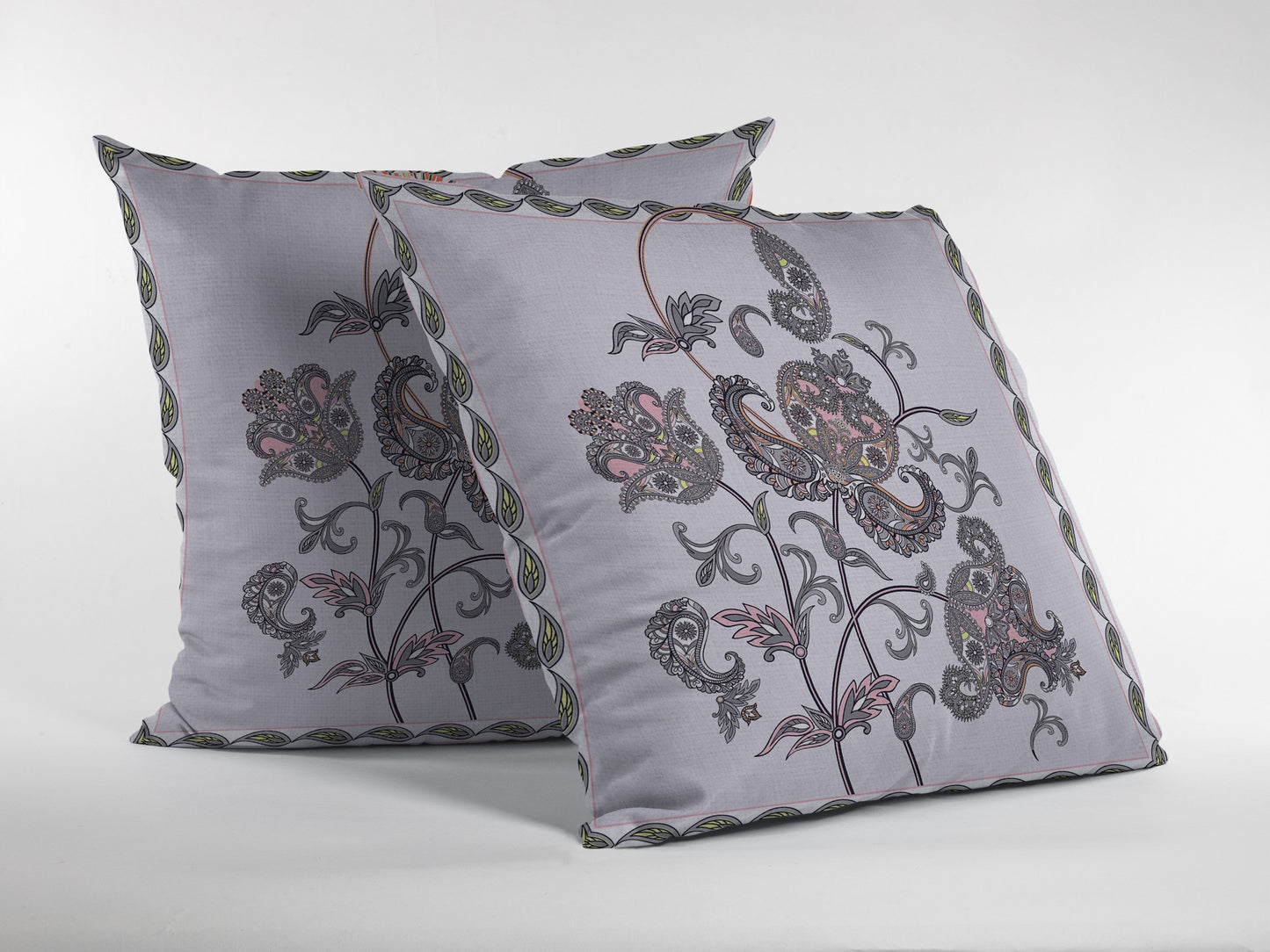 Gray White Wildflower Suede Pillow