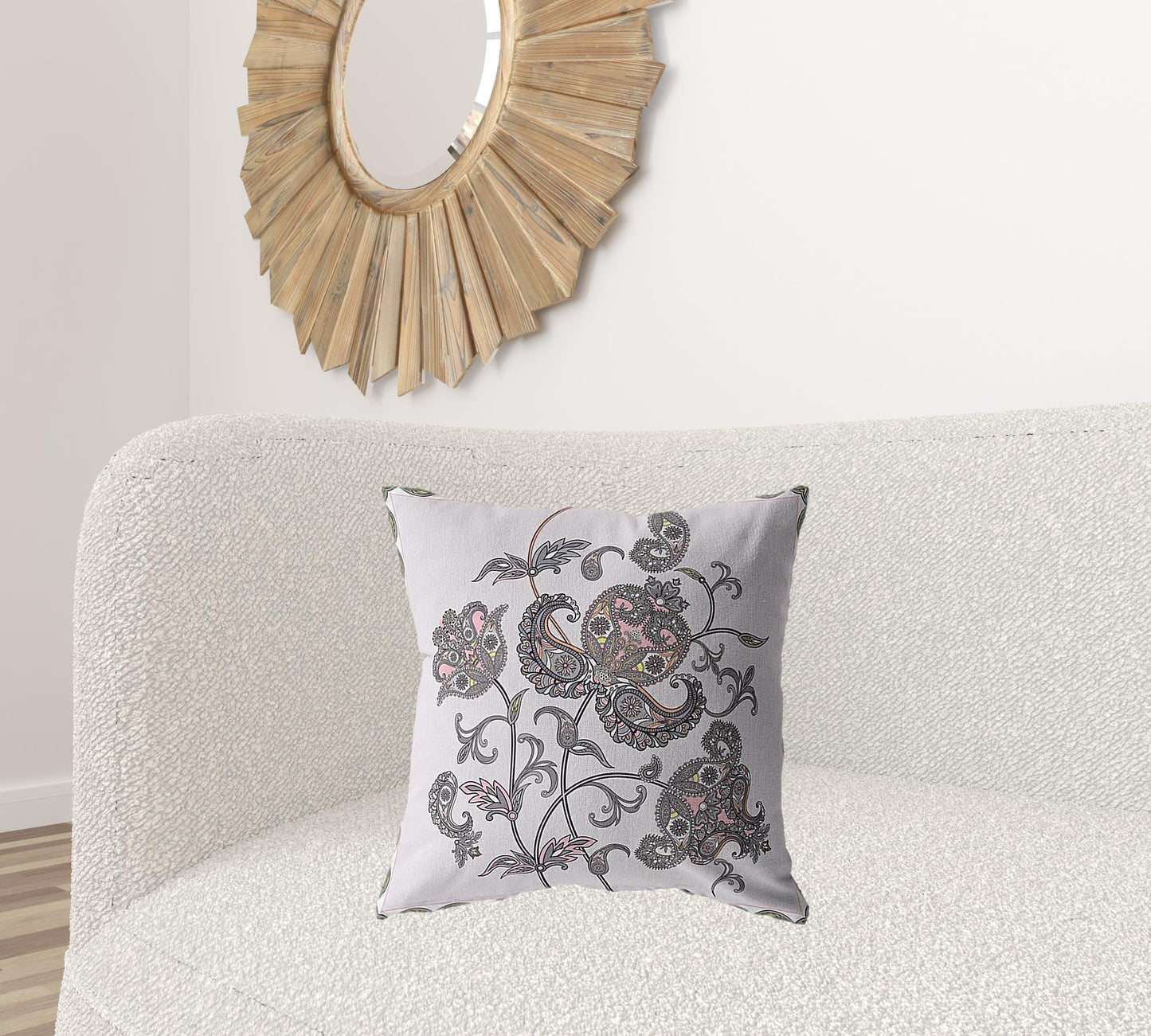 Gray White Wildflower Suede Pillow