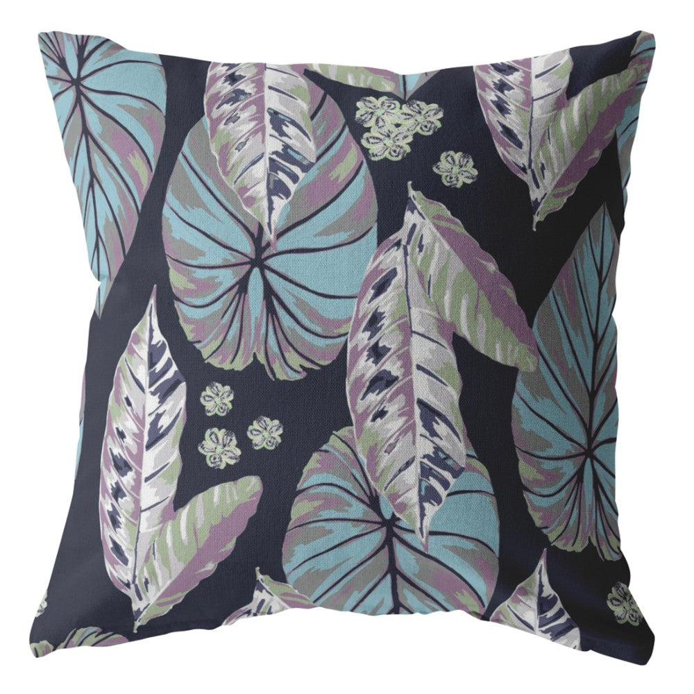 Blue Purple Tropical Leaf Suede Pillow