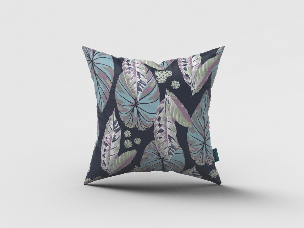 Blue Purple Tropical Leaf Suede Pillow