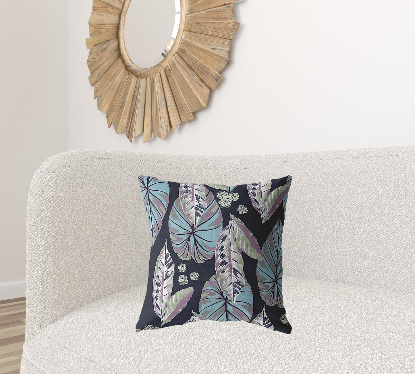 Blue Purple Tropical Leaf Suede Pillow