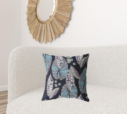 Blue Purple Tropical Leaf Suede Pillow