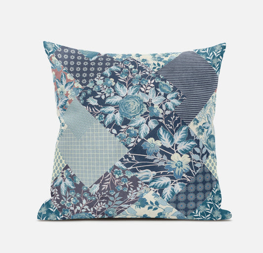 Blue White Floral Suede Pillow