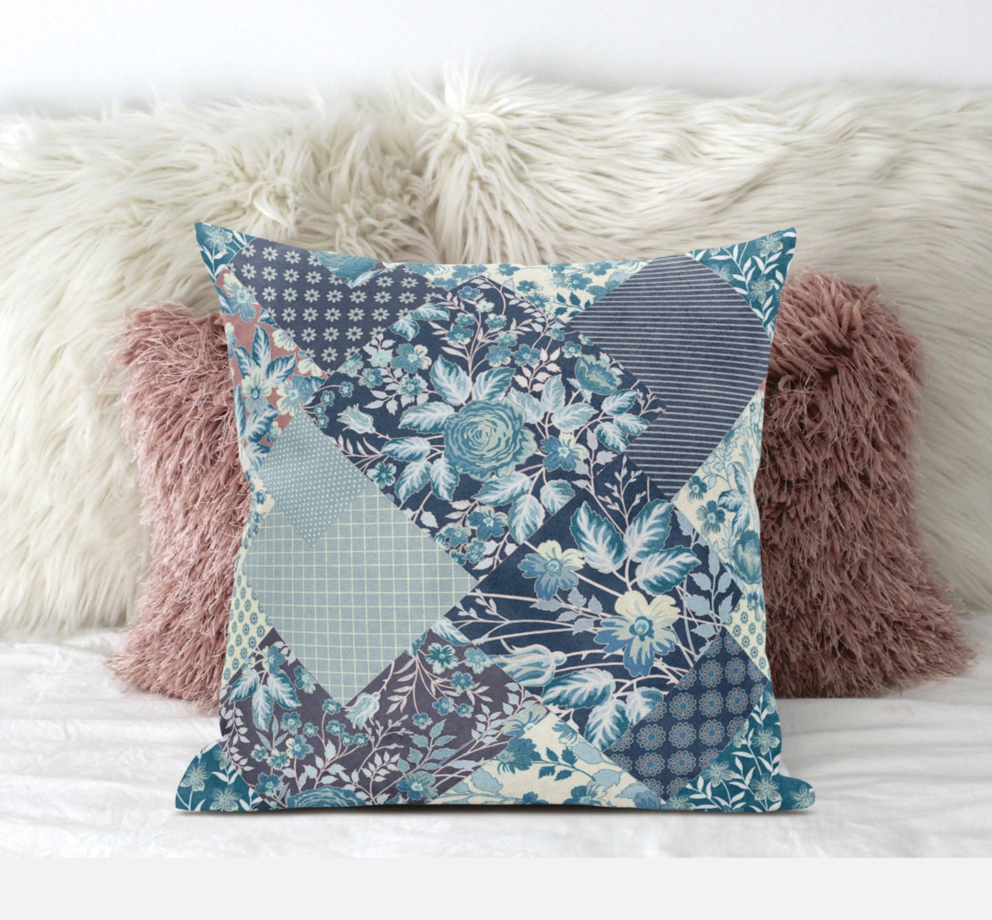 Blue White Floral Suede Pillow