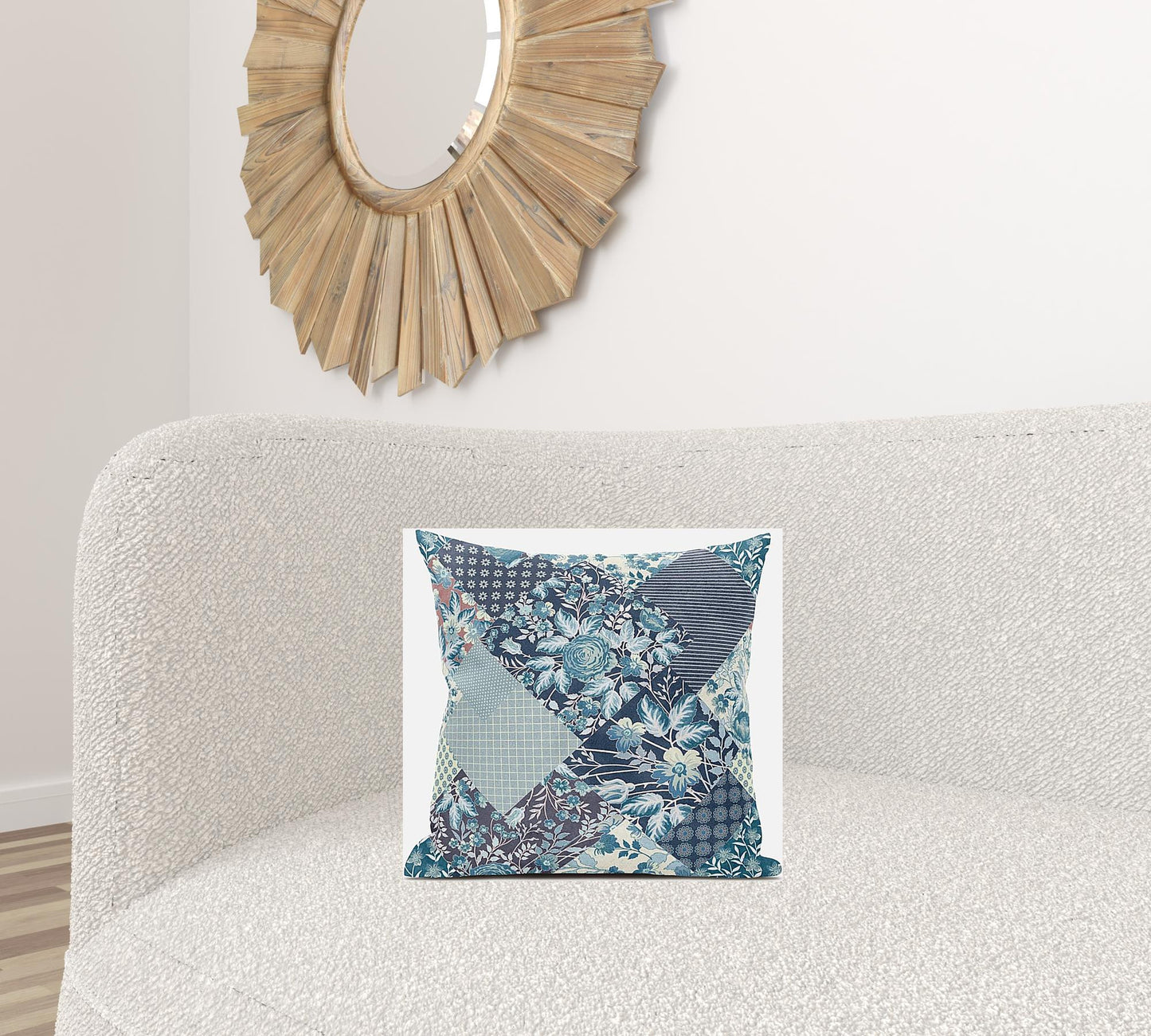 Blue White Floral Suede Pillow