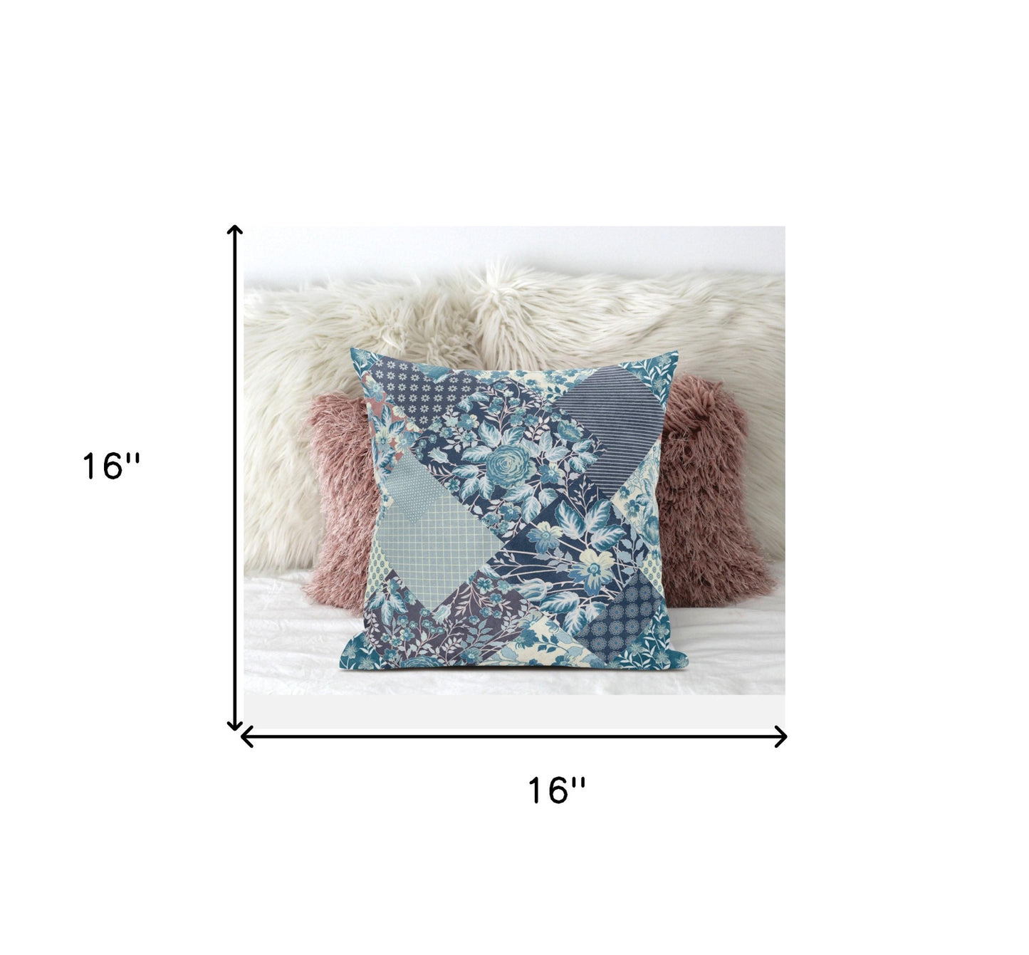 Blue White Floral Suede Pillow