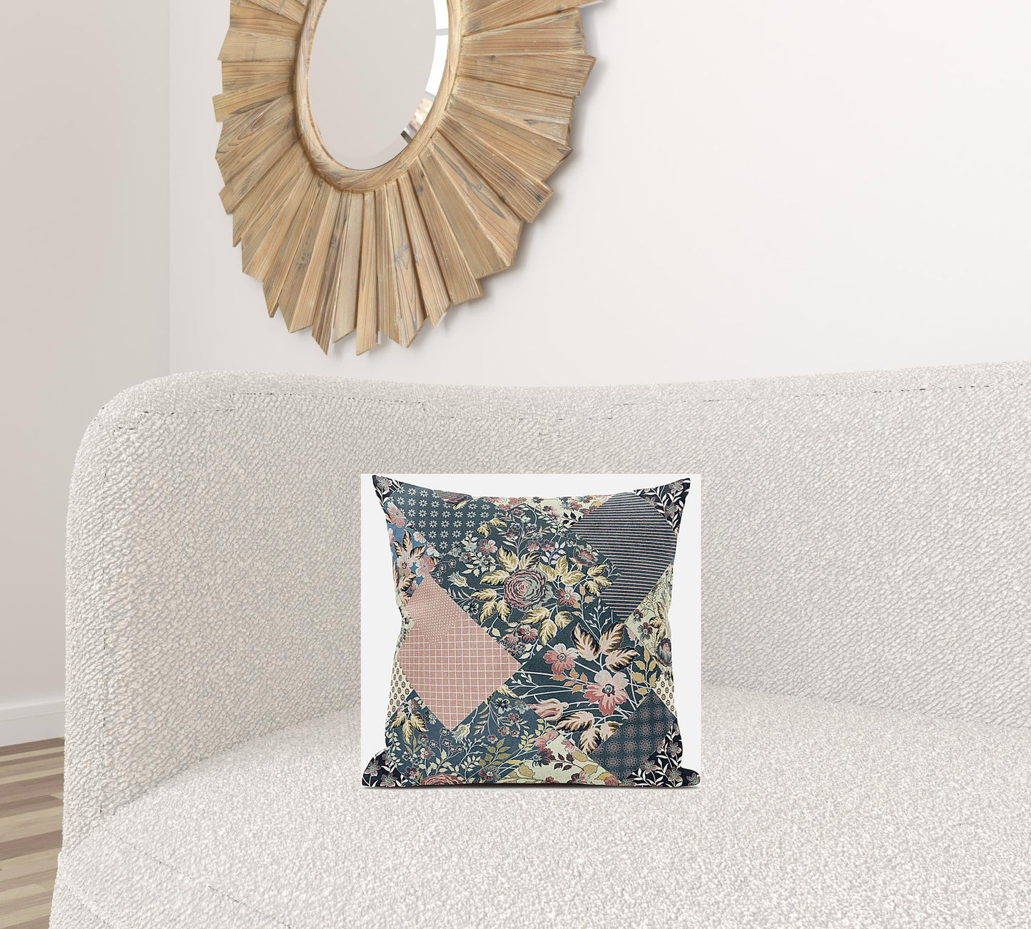 Green Peach Floral Suede Pillow