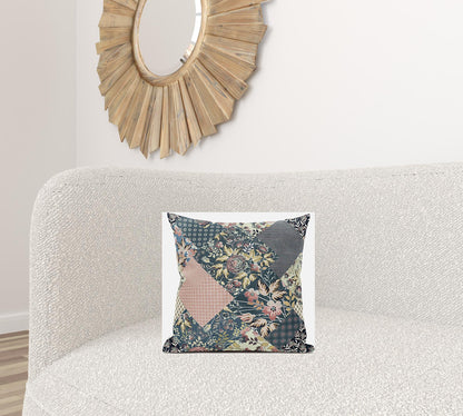 Green Peach Floral Suede Pillow