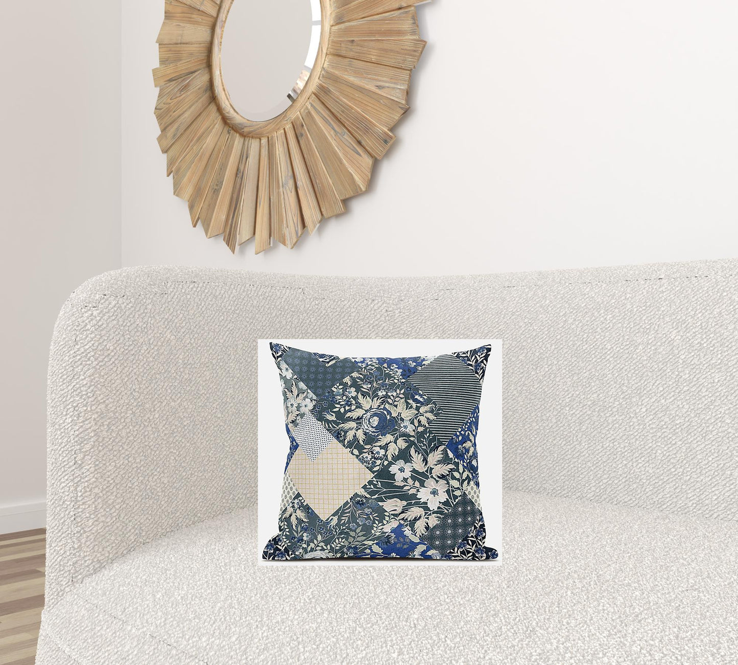 Gray Cream Floral Suede Pillow