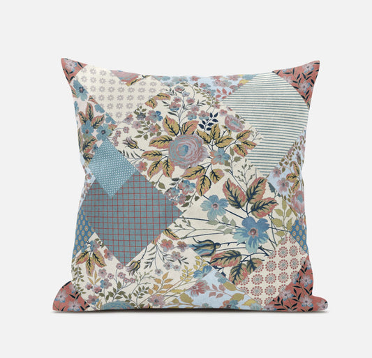 Gold Pink Floral Suede Pillow