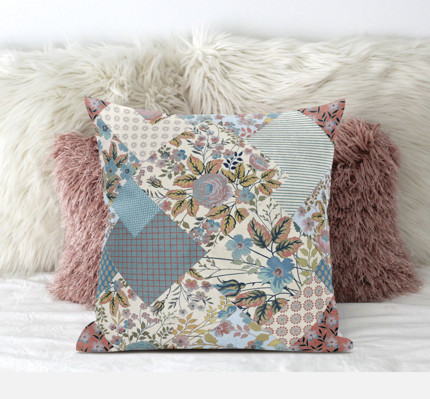 Gold Pink Floral Suede Pillow