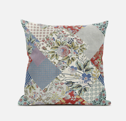 Red Gold Floral Suede Pillow