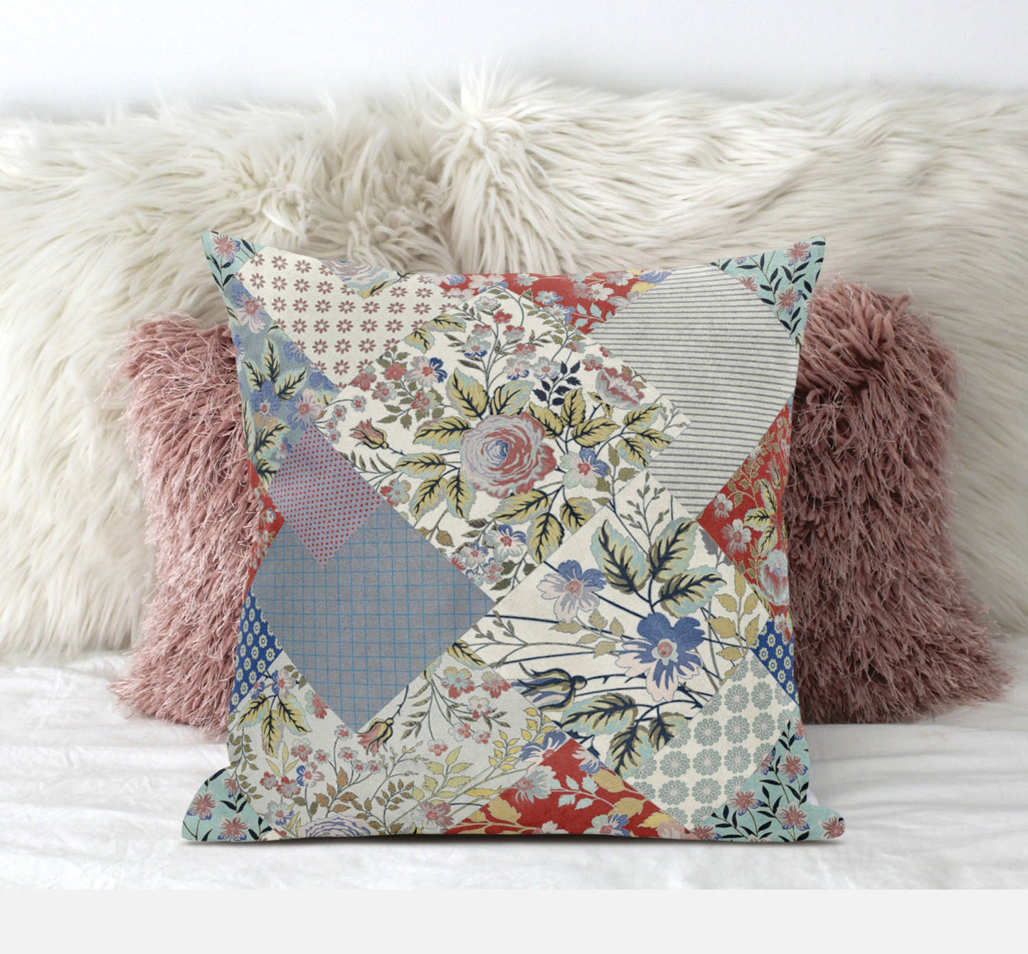 Red Gold Floral Suede Pillow