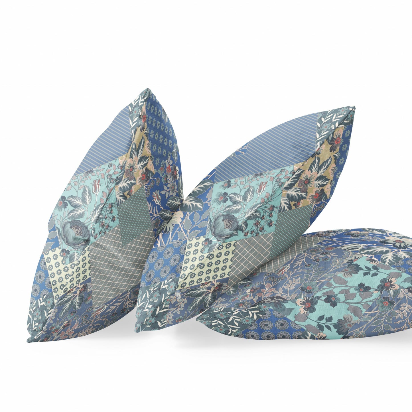 Blue Gray Floral Suede Pillow