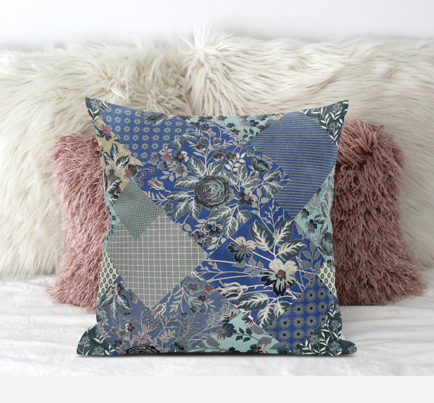 Blue Gray Floral Suede Pillow
