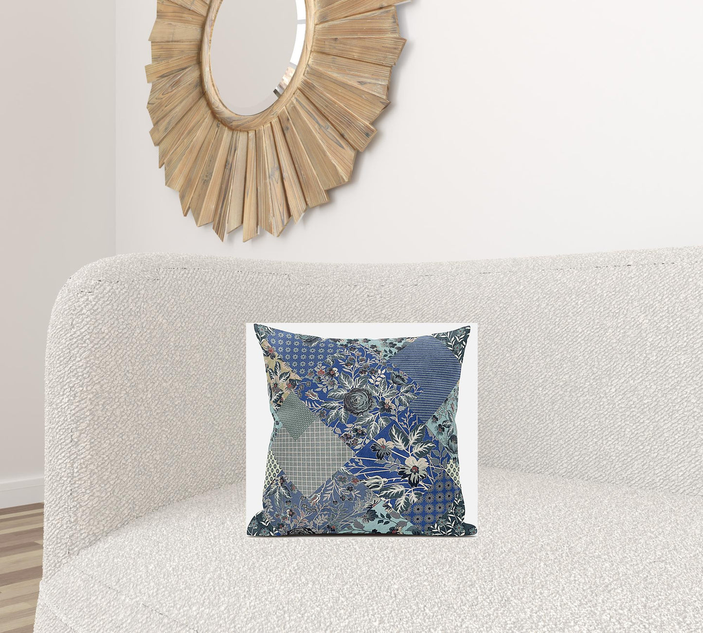Blue Gray Floral Suede Pillow
