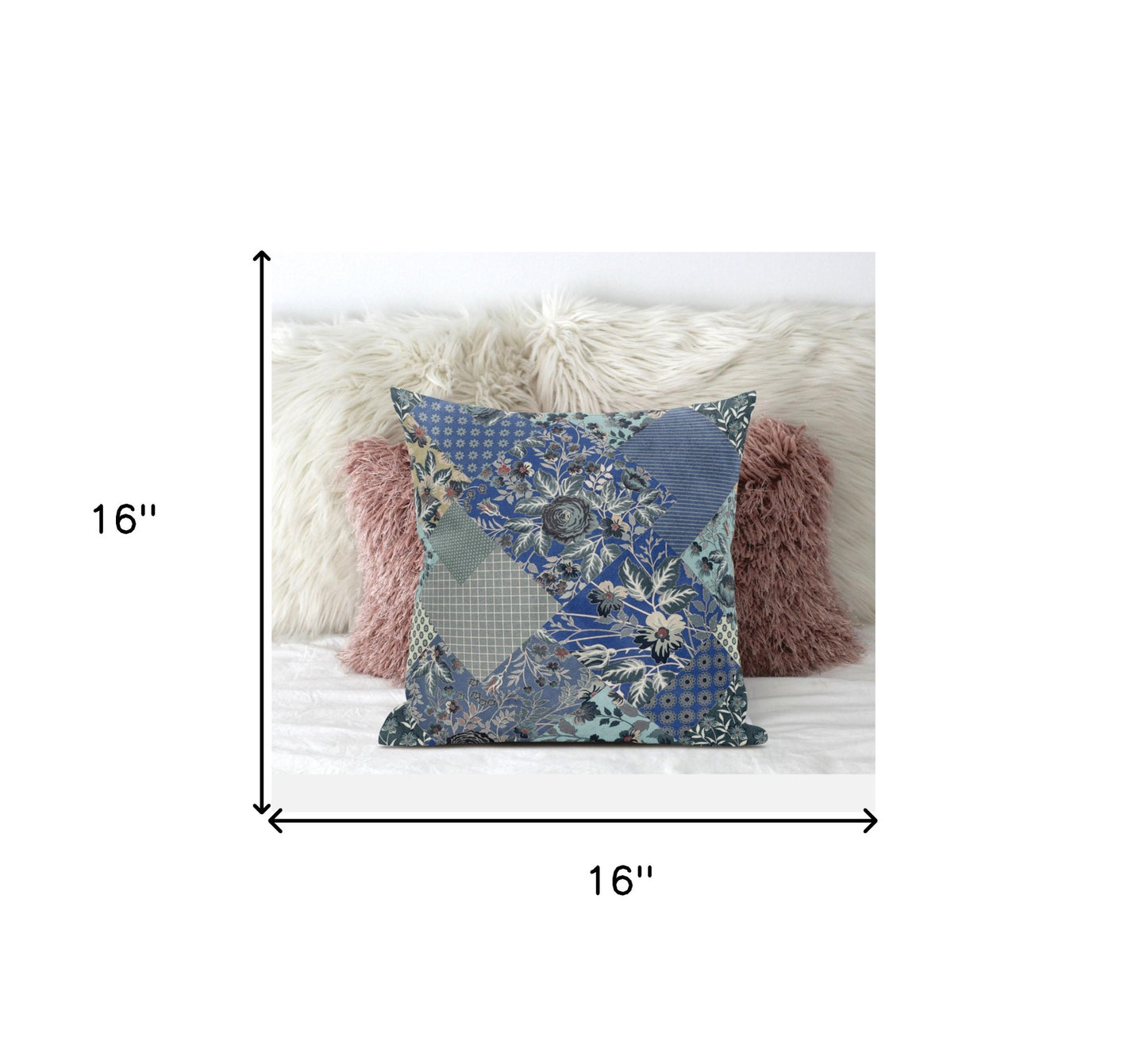 Blue Gray Floral Suede Pillow