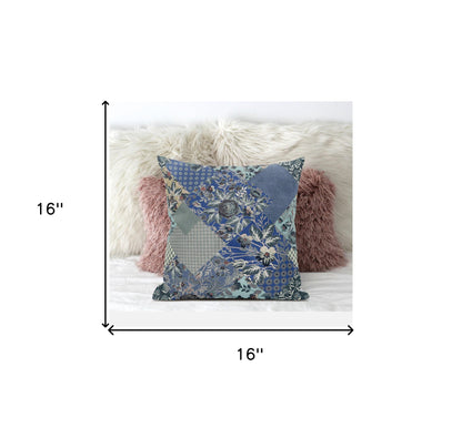 Blue Gray Floral Suede Pillow