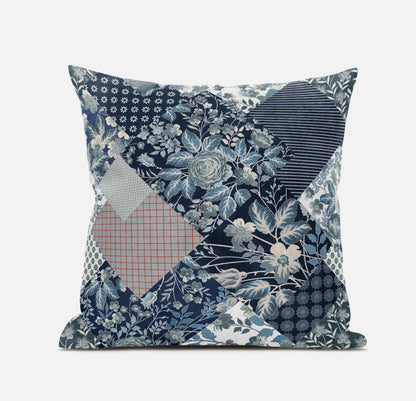 Deep Blue Gray Floral Suede Pillow