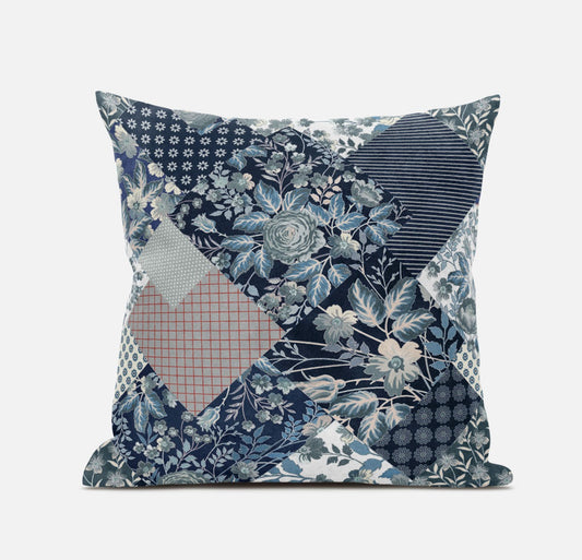 Deep Blue Gray Floral Suede Pillow