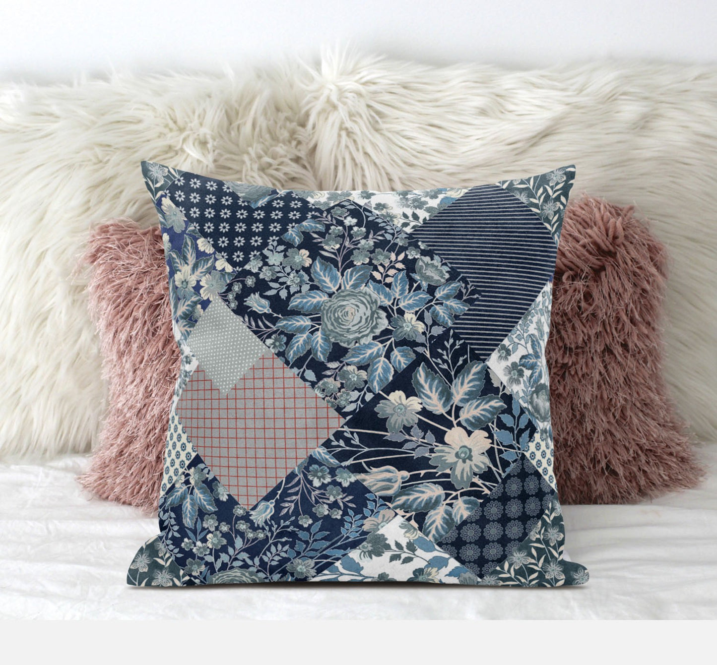 Deep Blue Gray Floral Suede Pillow