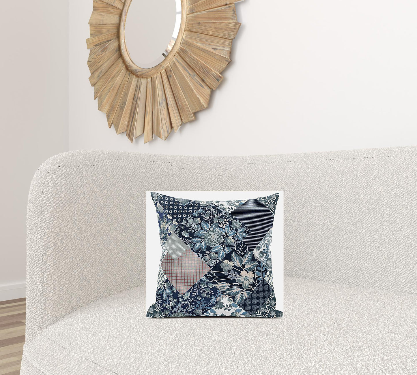Deep Blue Gray Floral Suede Pillow