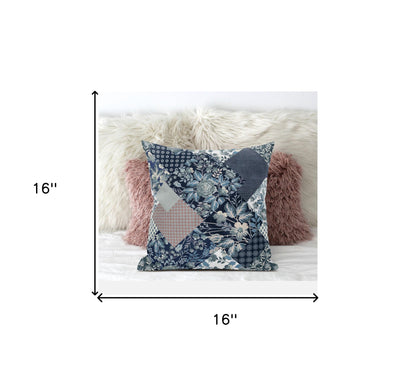 Deep Blue Gray Floral Suede Pillow
