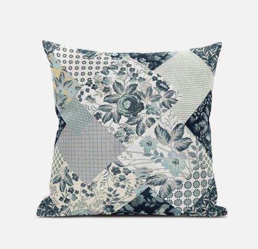 Gray White Floral Suede Pillow