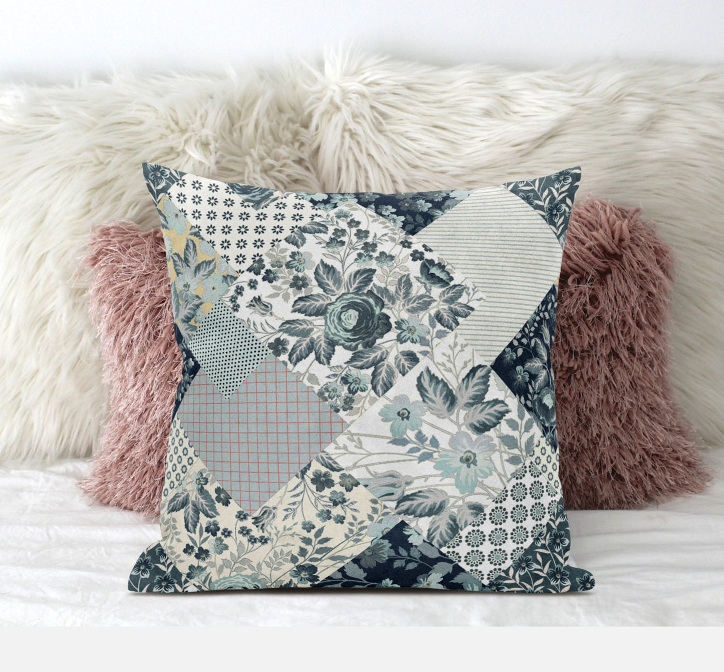 Gray White Floral Suede Pillow