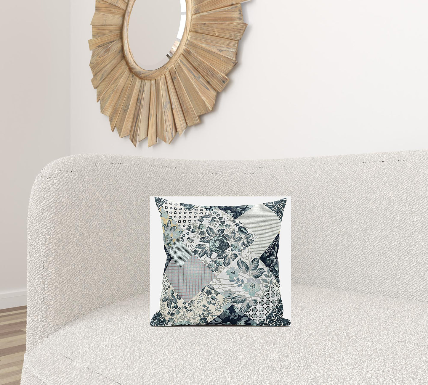 Gray White Floral Suede Pillow