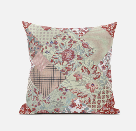 Red White Floral Suede Pillow