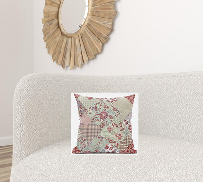Red White Floral Suede Pillow